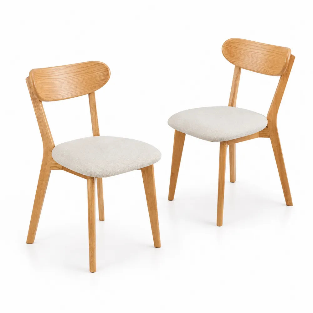 Esszimmerstühle Set aus Eiche und Polyesterstoff Beige
