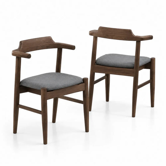 2er Set Esszimmerstühle aus Holz mit grauem Stoff