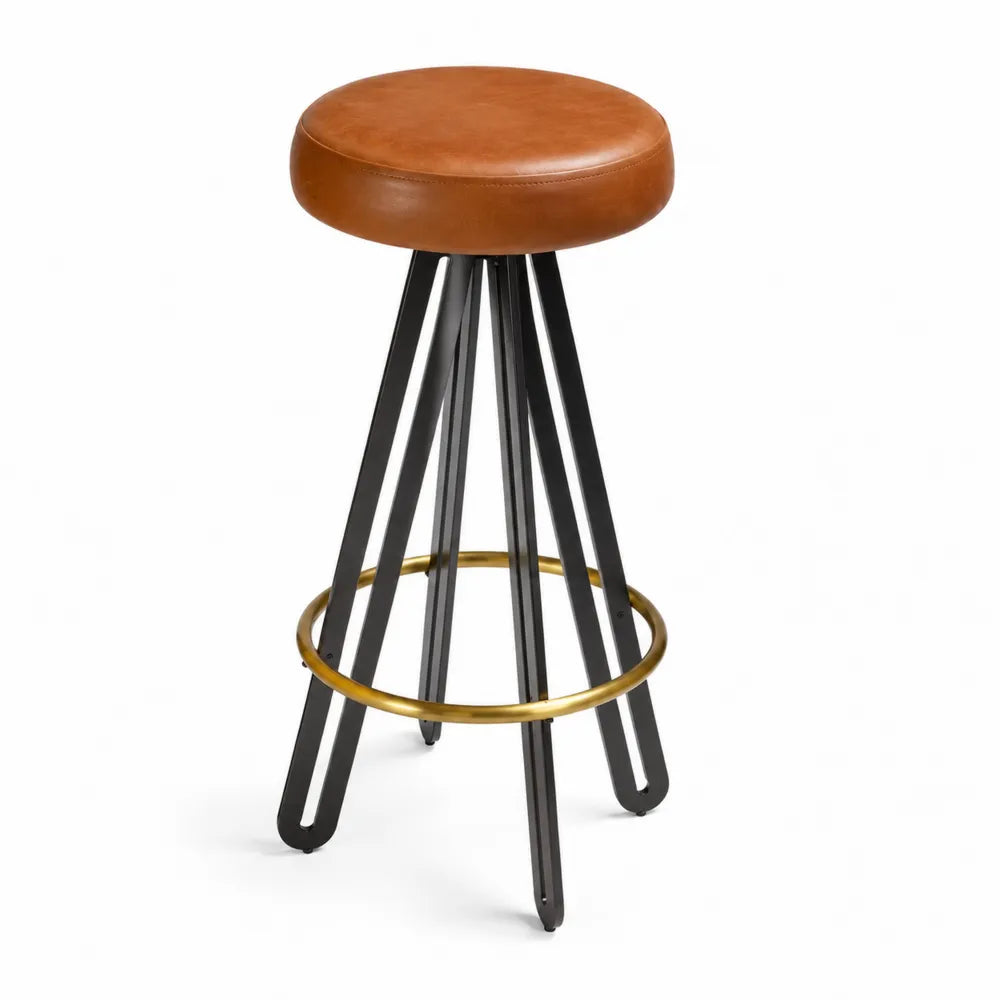 Barhocker aus Lederimitat und Metall, Braun