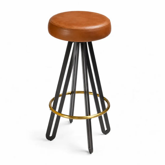 Barhocker aus Lederimitat und Metall, Braun