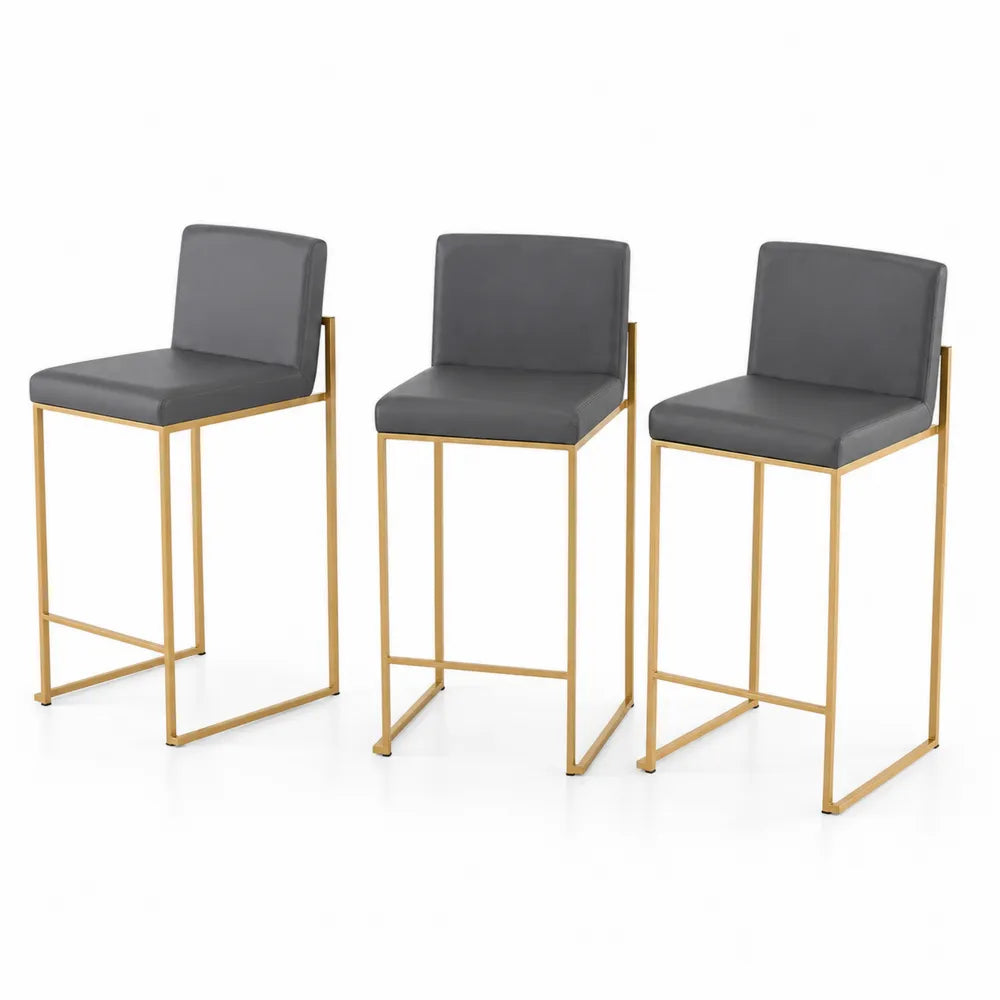 3er-Set Barhocker aus Metall mit Kunstleder in Grau