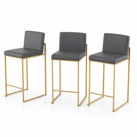 3er-Set Barhocker aus Metall mit Kunstleder in Grau