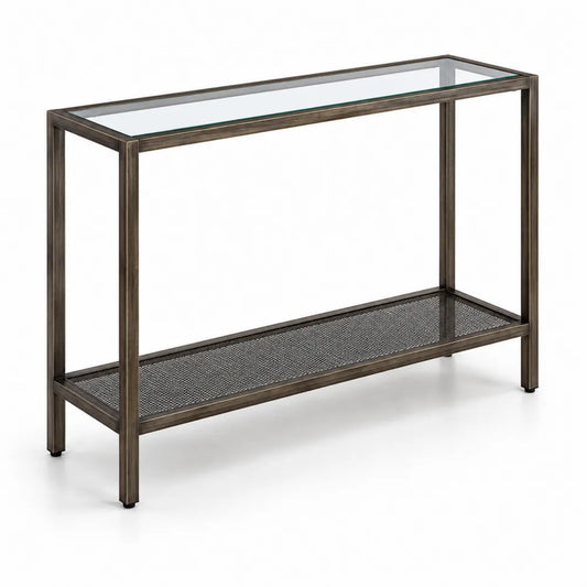 Rechteckiger Konsolentisch aus Stahl und gehärtetem Glas, 120x30x80cm, Bronze