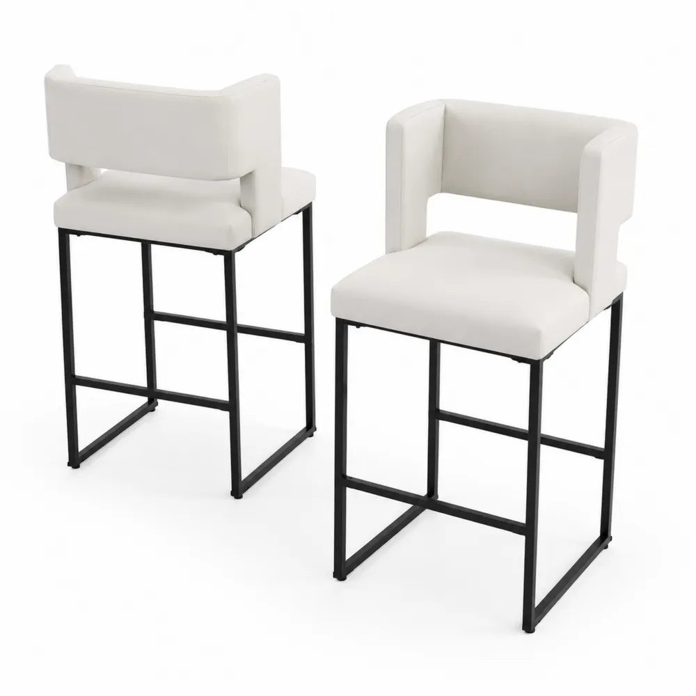 2er-Set Barhocker aus Metall mit Kunstleder, Weiß