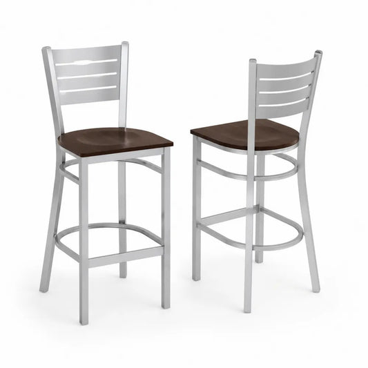 Barhocker-Set aus Aluminium und Kiefernholz, Silber/Braun