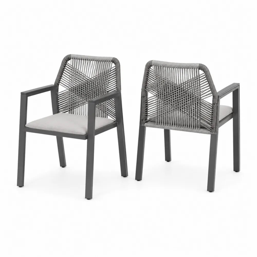 2er-Set Esszimmerstühle Aluminium mit Armlehnen und Seilgeflecht