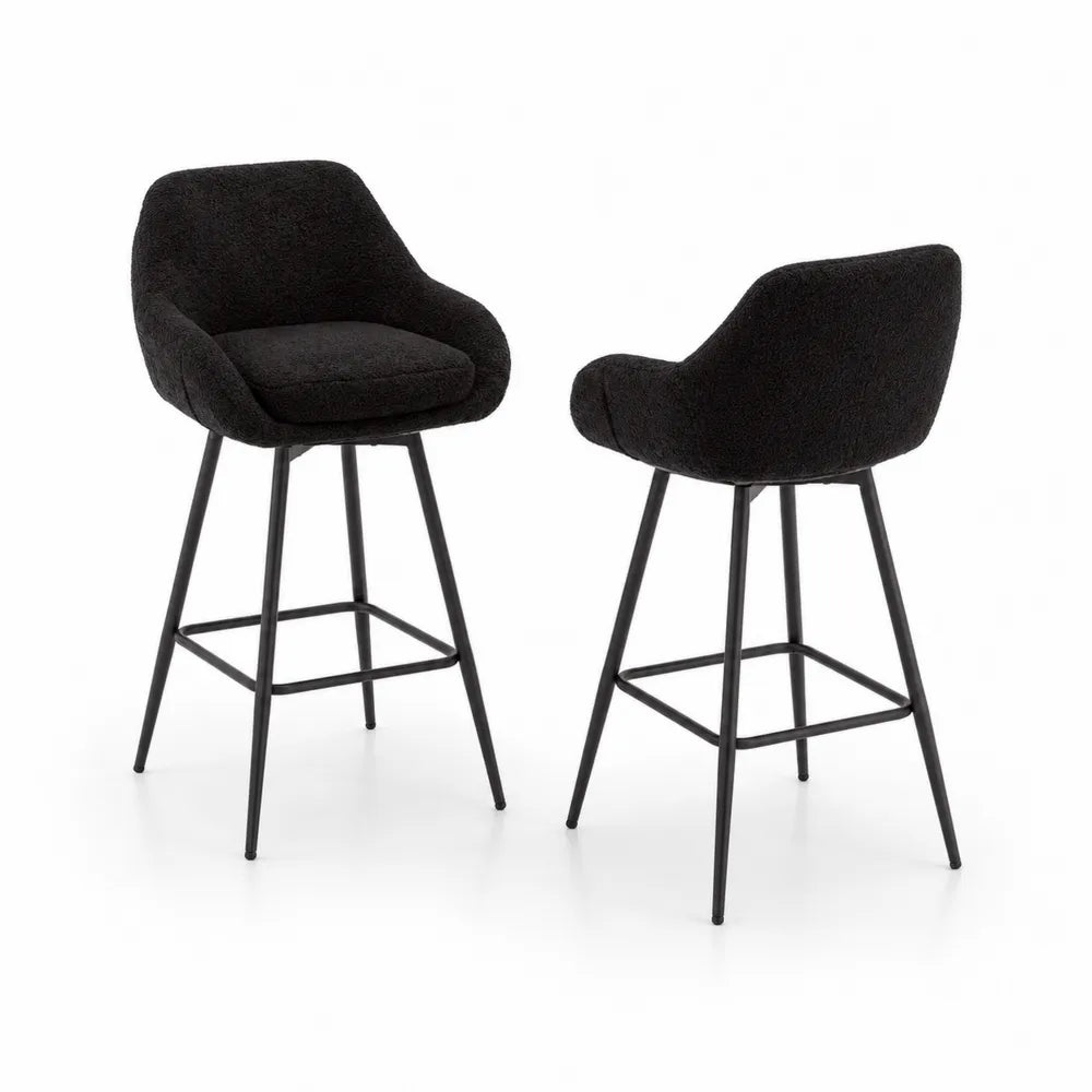 2er-Set Barhocker Schwarz Bouclé mit Metallfüßen