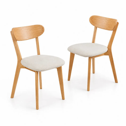 Esszimmerstühle Set aus Eiche und Polyesterstoff Beige